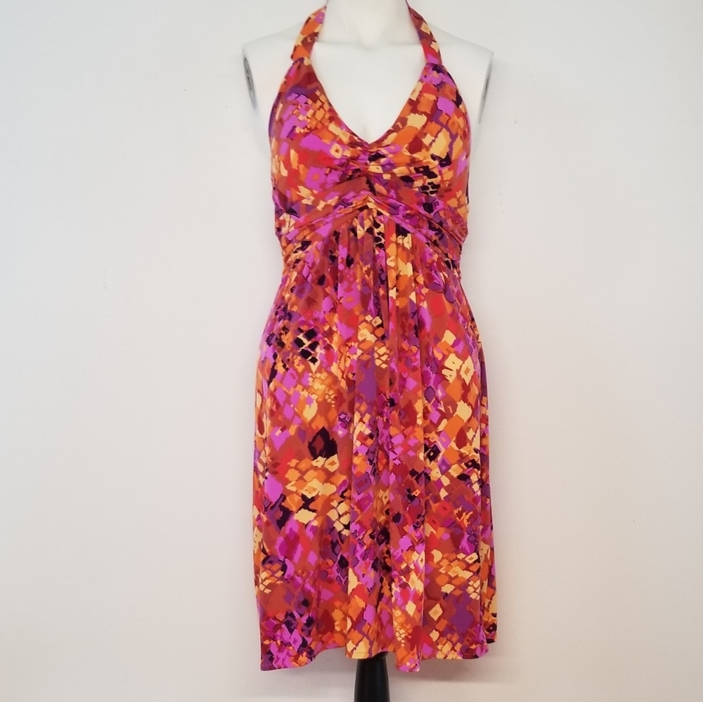 Muse Multi colored halter neck tie dress